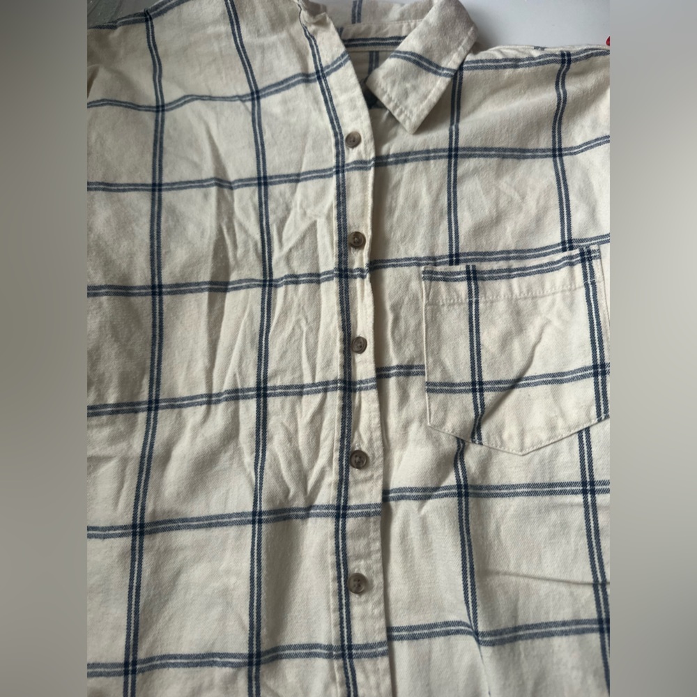 Womens Cream and Blue Plaid Shirt